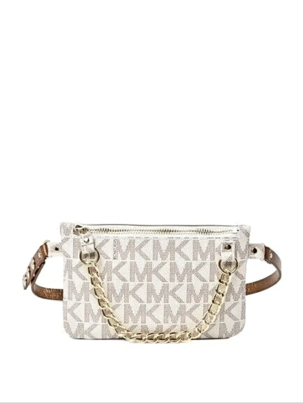 Michael Kors Signature Logo Pull Chain Belt Bag with Gold Hardware, 7.5×5, EUC